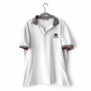 Burberry White Polo Shirt Men's Size [L] Gray Collar Nova Trim Logo Short Sleeve